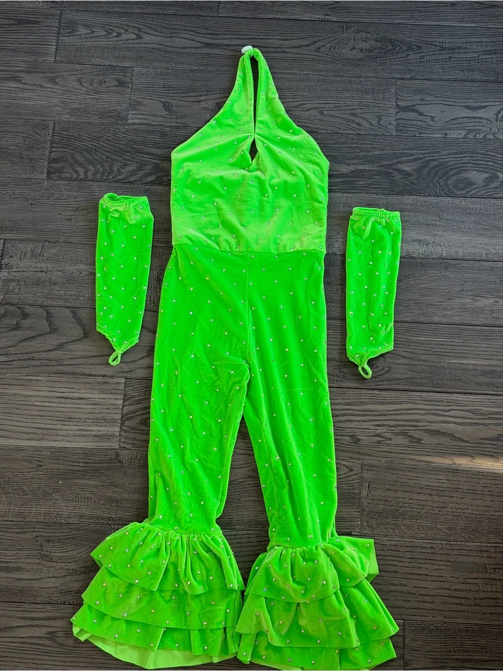 Kids Neon Green Ruffled Halter Dance Costume